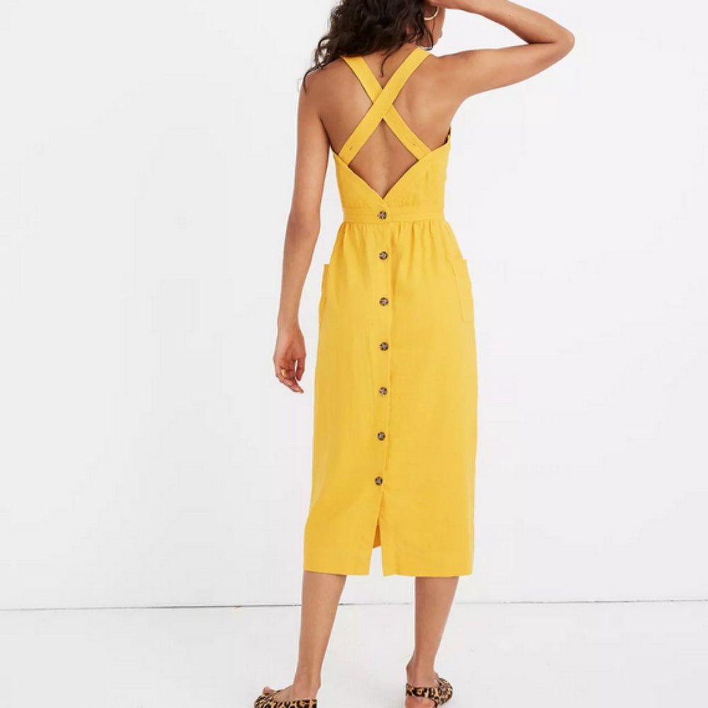 MADEWELL TURKISH SAFFRON GARMENT-DYED APRON MIDI DRESS
